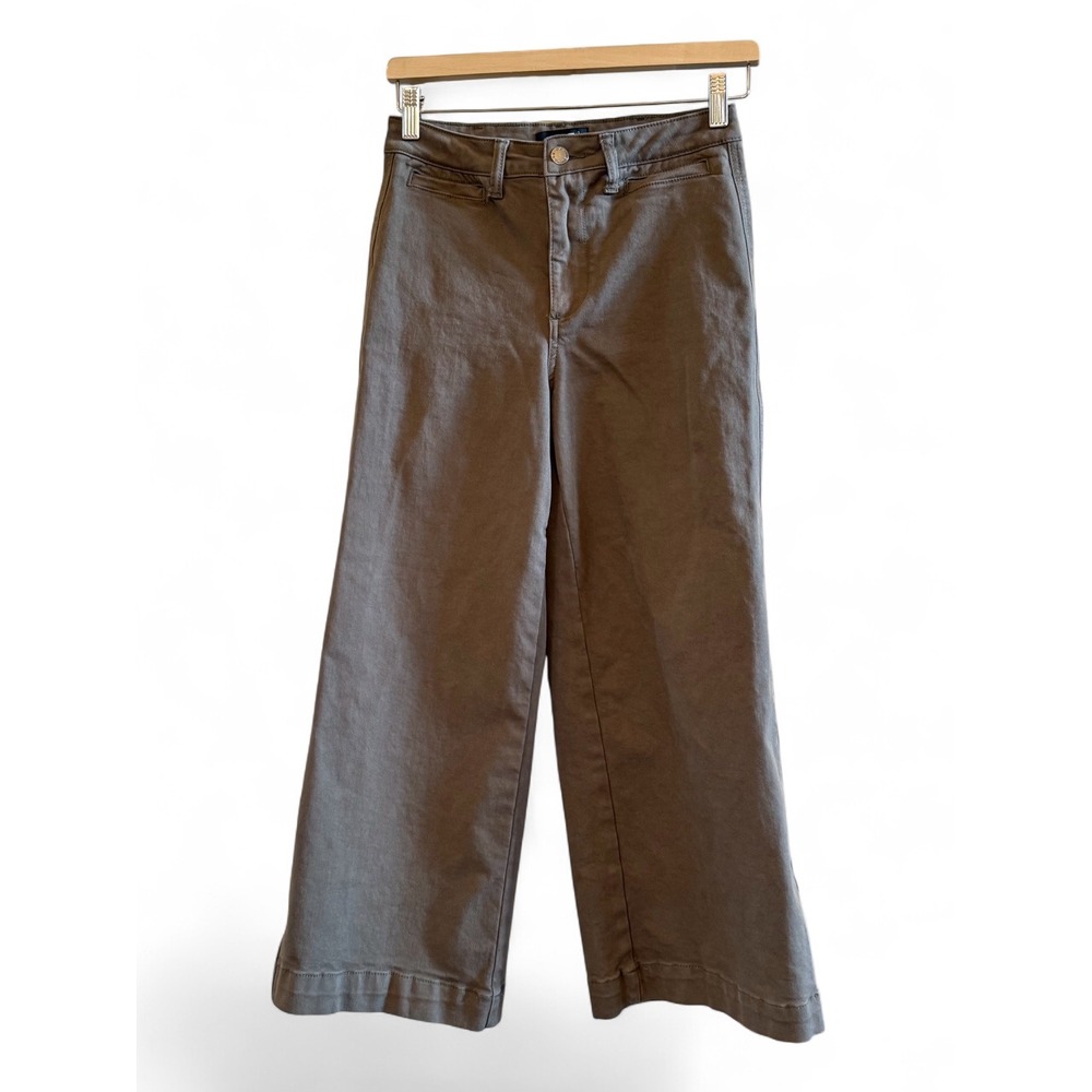 Oat Wmns Casual High Rise Wide Leg Crop Chino Khaki/Dark Tan Chino Pants Size 27